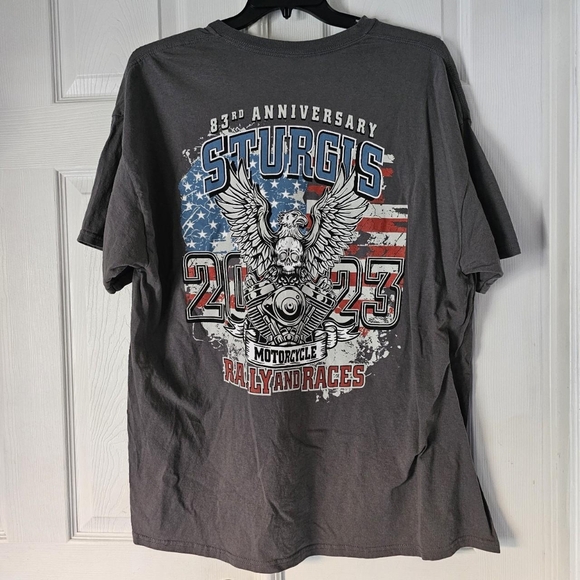 2023 Sturgis patriotic grey american flag biker core tshirt - Picture 1 of 3